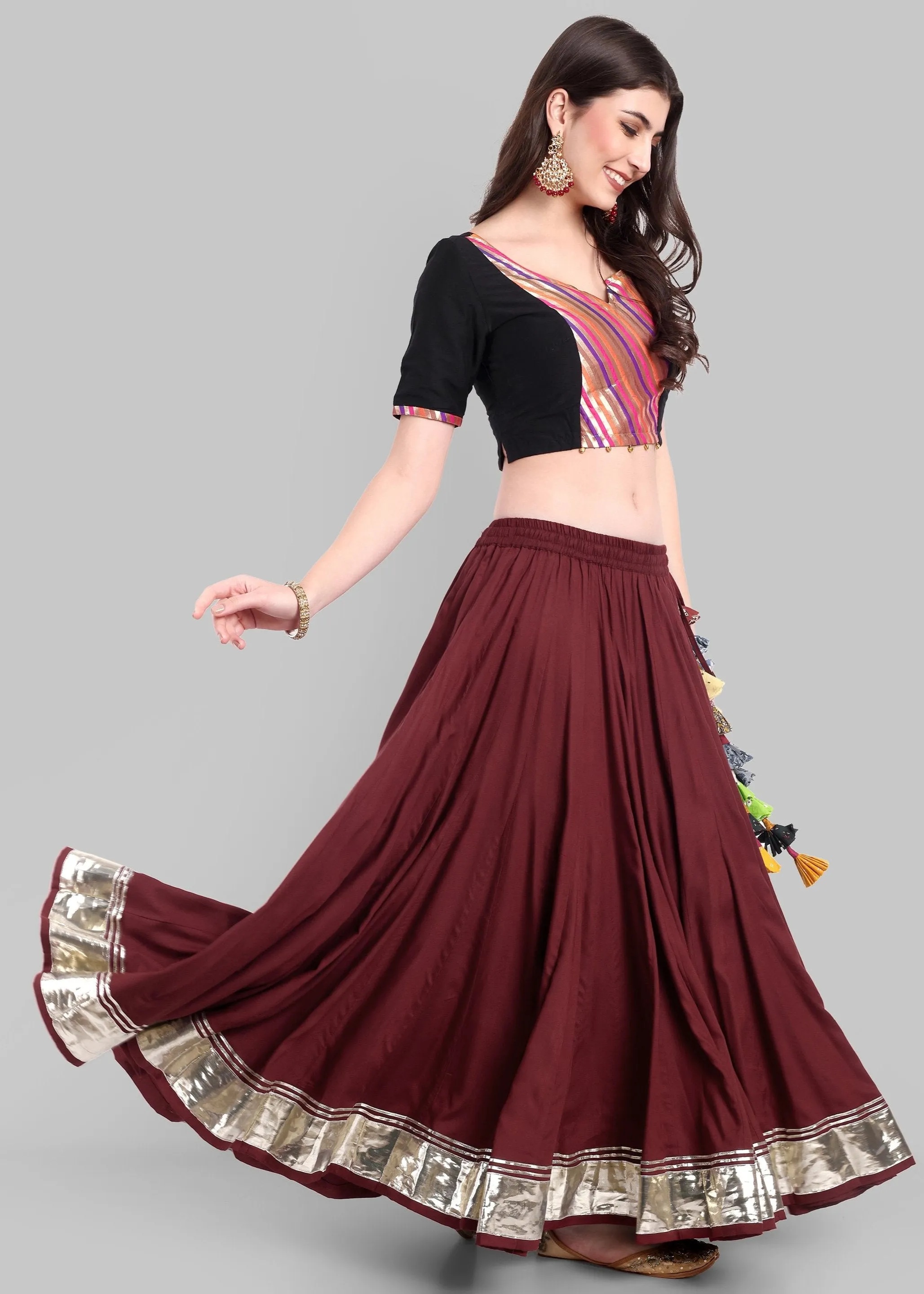 100 Kalis Maroon Skirt with Water Gota Border