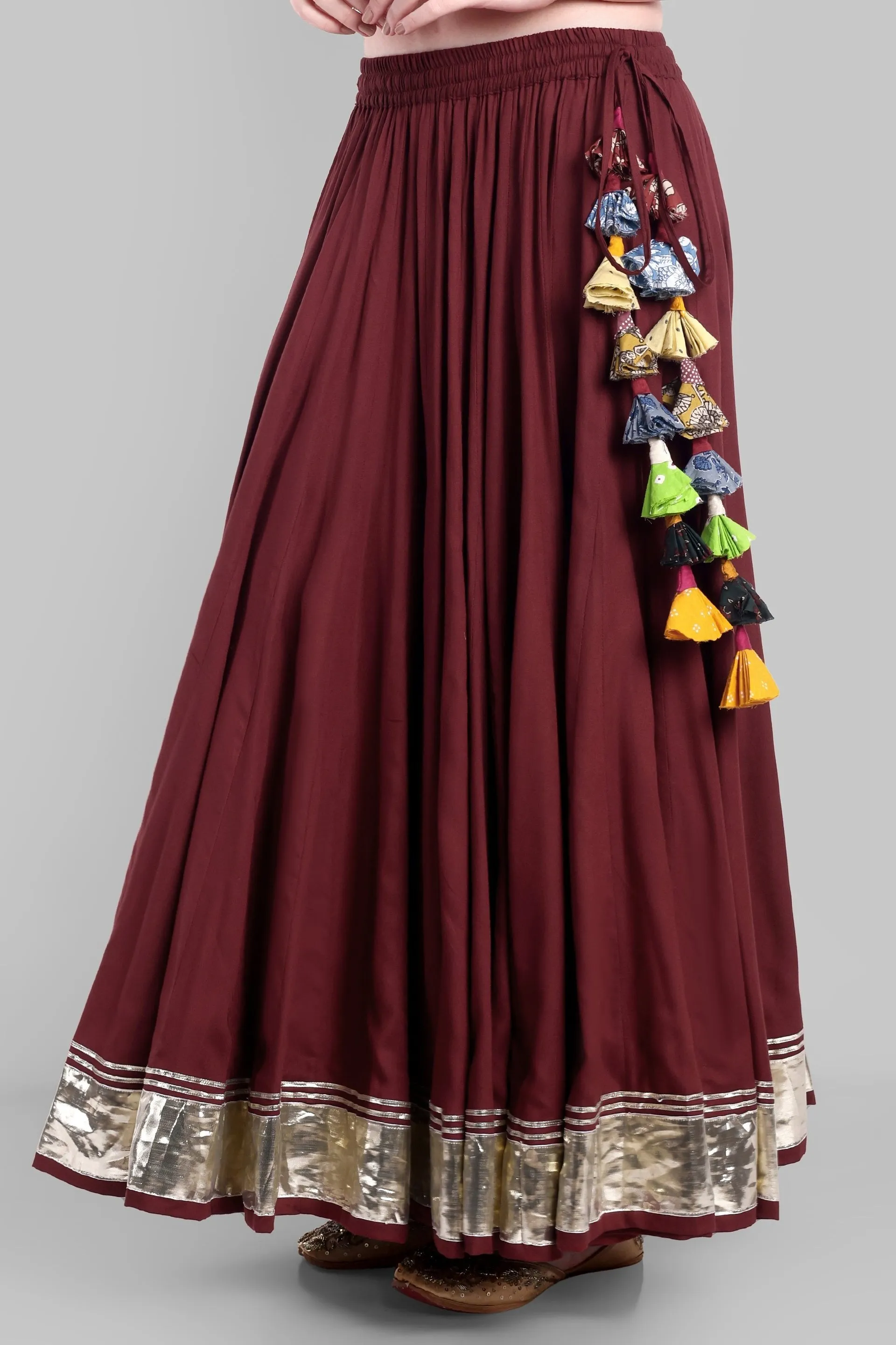 100 Kalis Maroon Skirt with Water Gota Border