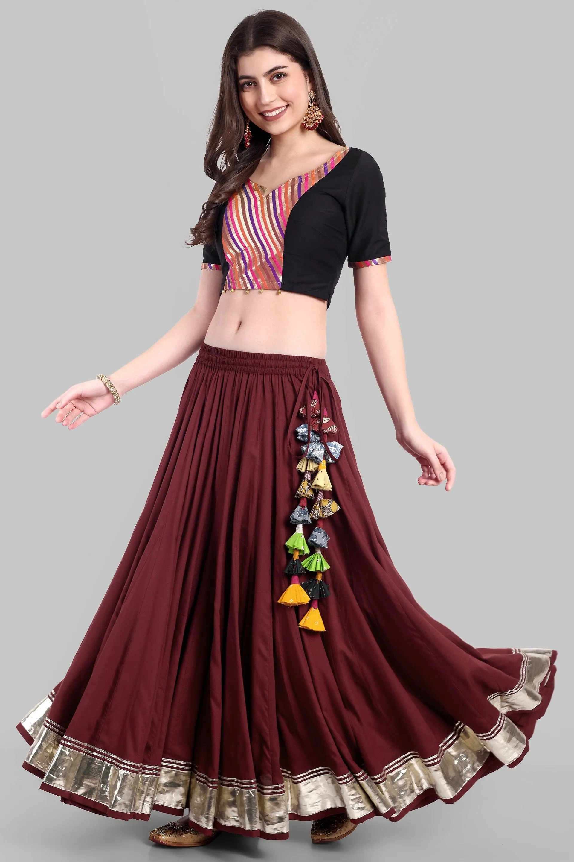 100 Kalis Maroon Skirt with Water Gota Border