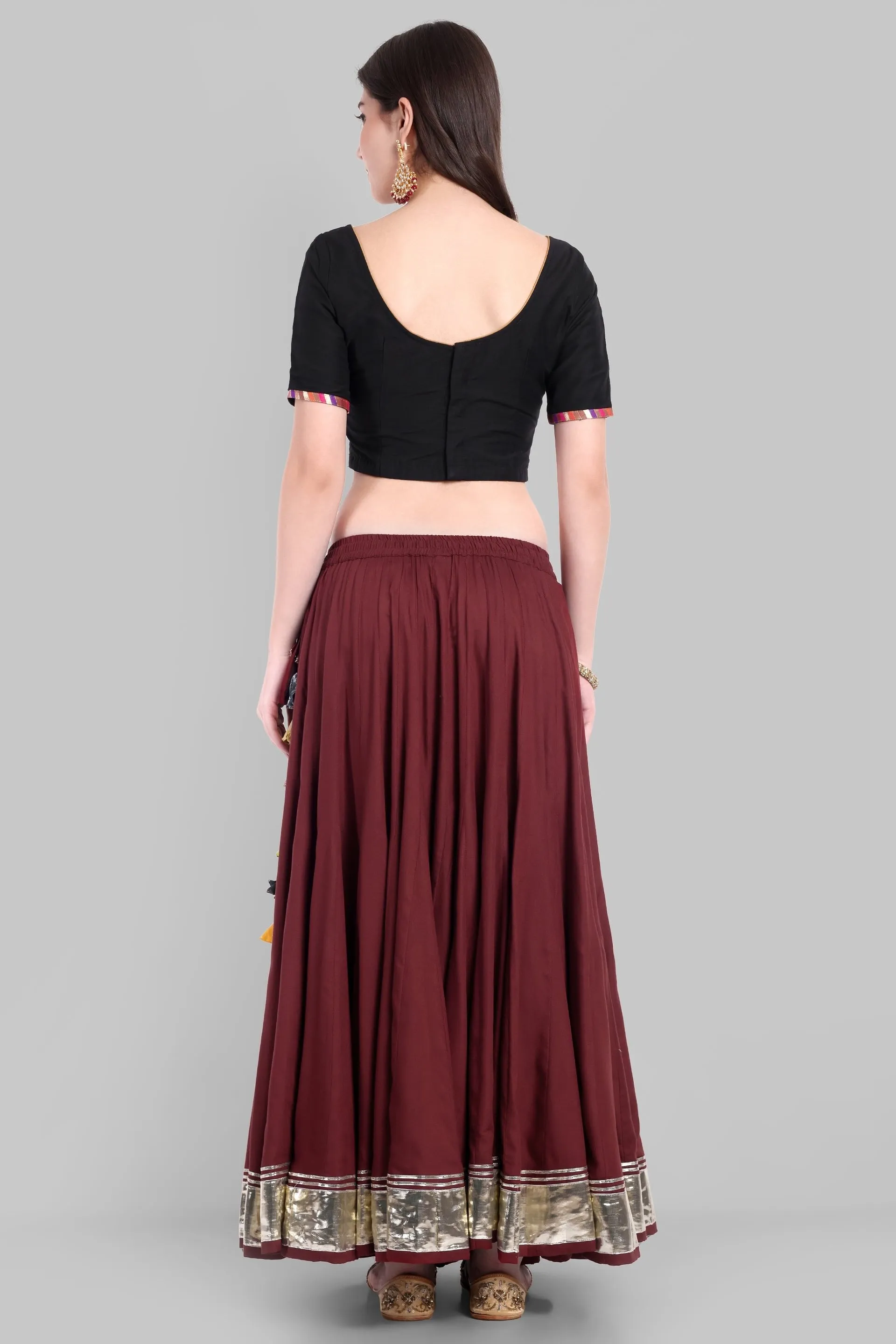 100 Kalis Maroon Skirt with Water Gota Border