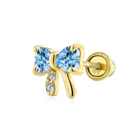 14K Gold Small Bow Stud Earrings Simulated CZ – Cartilage Piercing