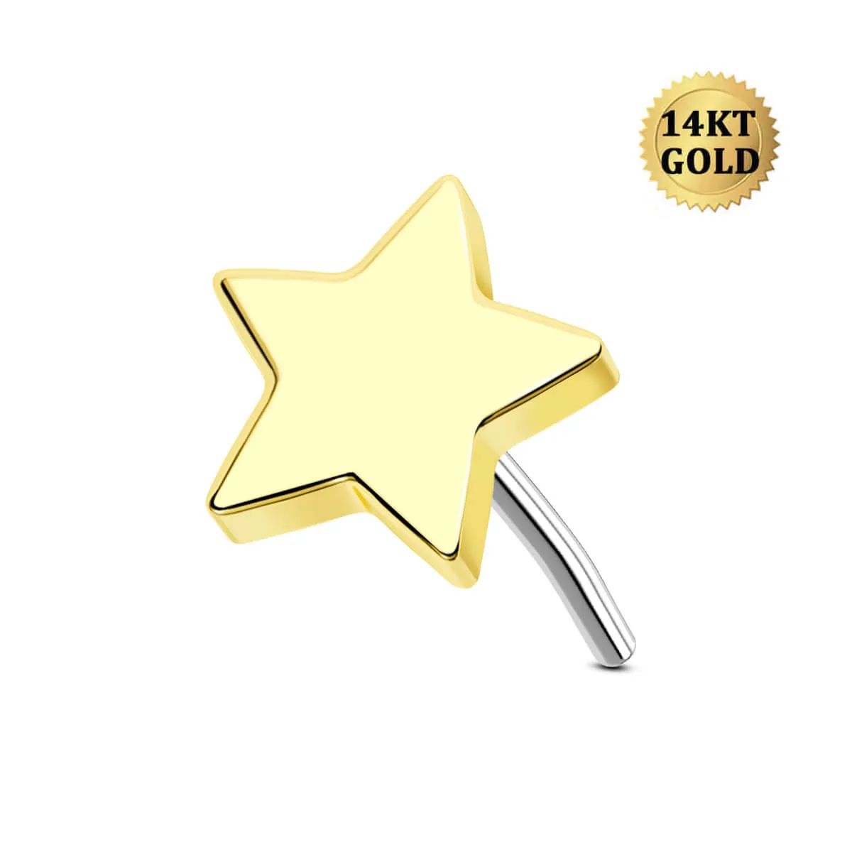 14K Solid Gold Flat Star Top Helix Earring Stud