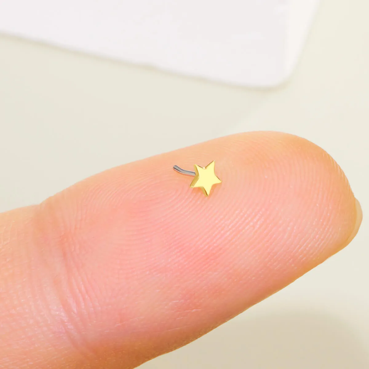 14K Solid Gold Flat Star Top Helix Earring Stud