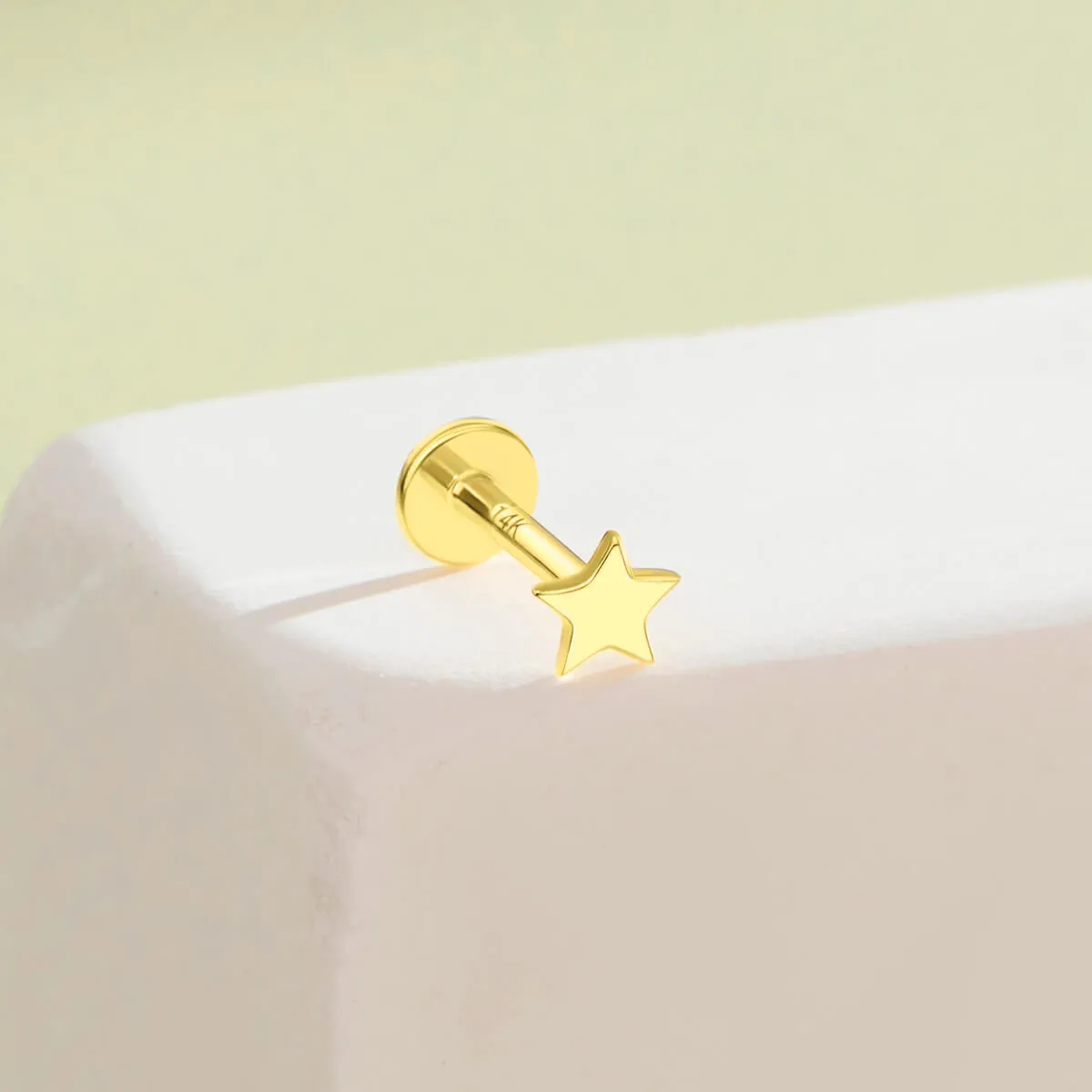 14K Solid Gold Flat Star Top Helix Earring Stud