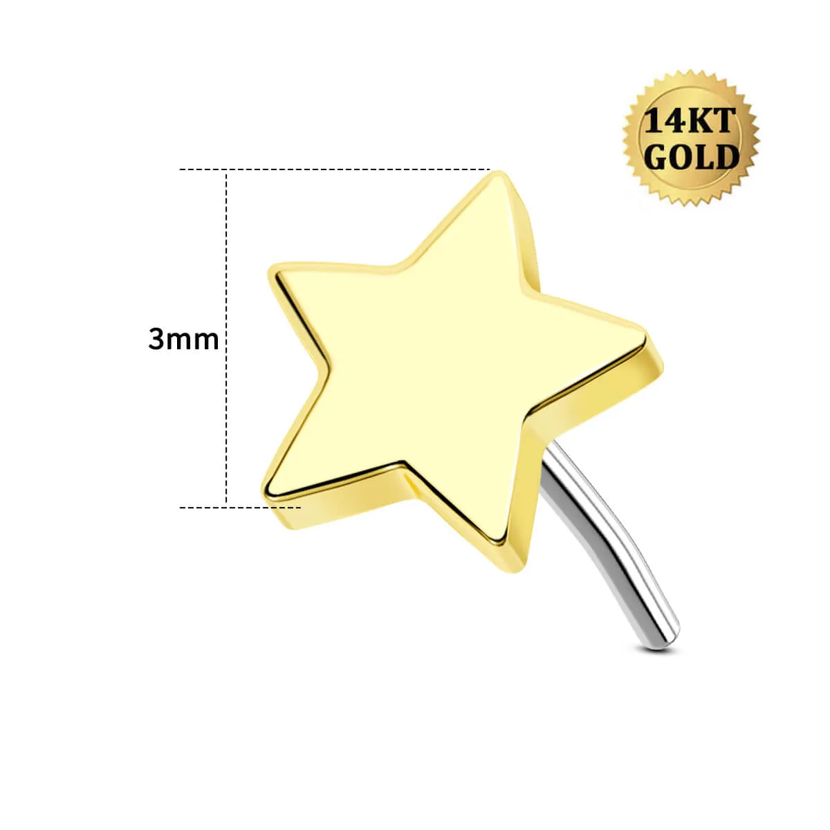 14K Solid Gold Flat Star Top Helix Earring Stud