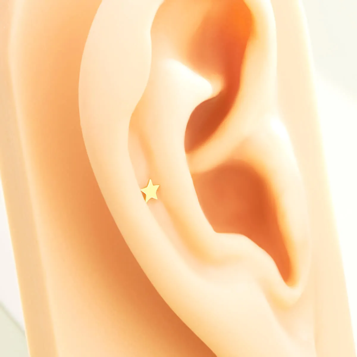 14K Solid Gold Flat Star Top Helix Earring Stud