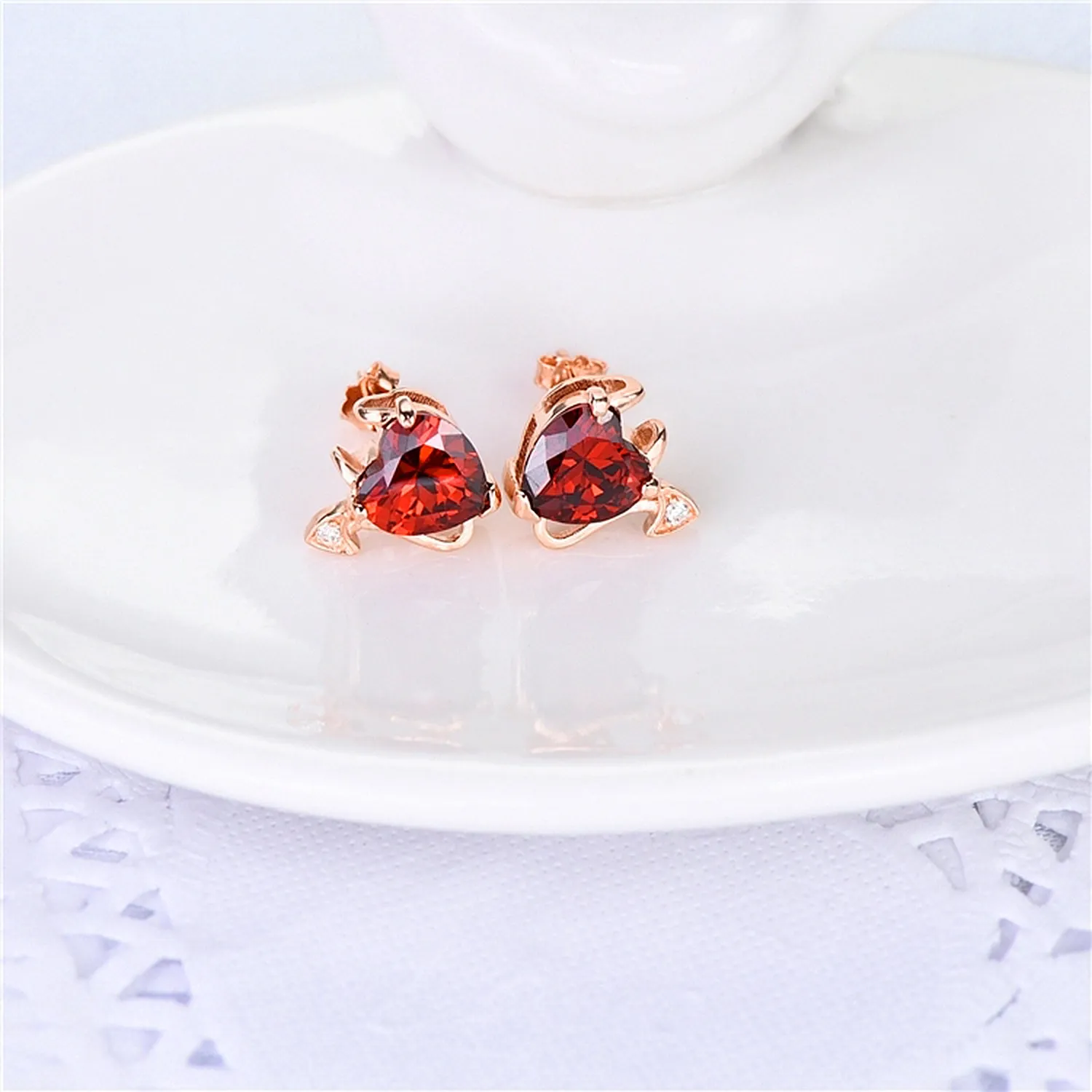 18K Gold and Ruby Stud Devil Earrings