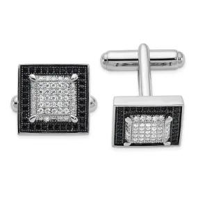 Brilliant Embers Sterling Silver Rhodium-plated 162 Stone Micro Pav Black and White CZ Cuff Links