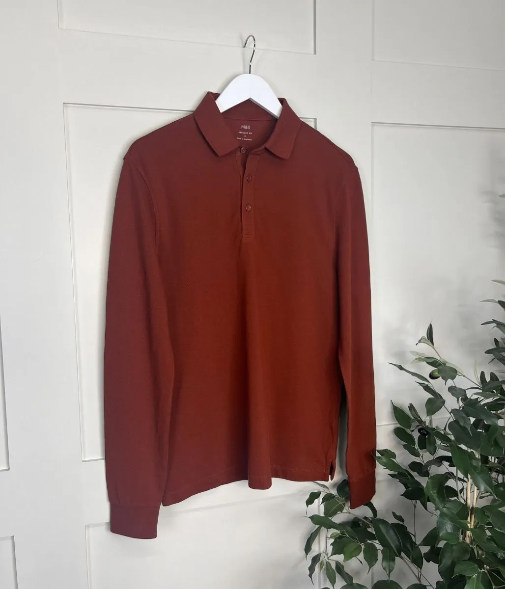 Chestnut Mens Cotton Long Sleeve Polo Top