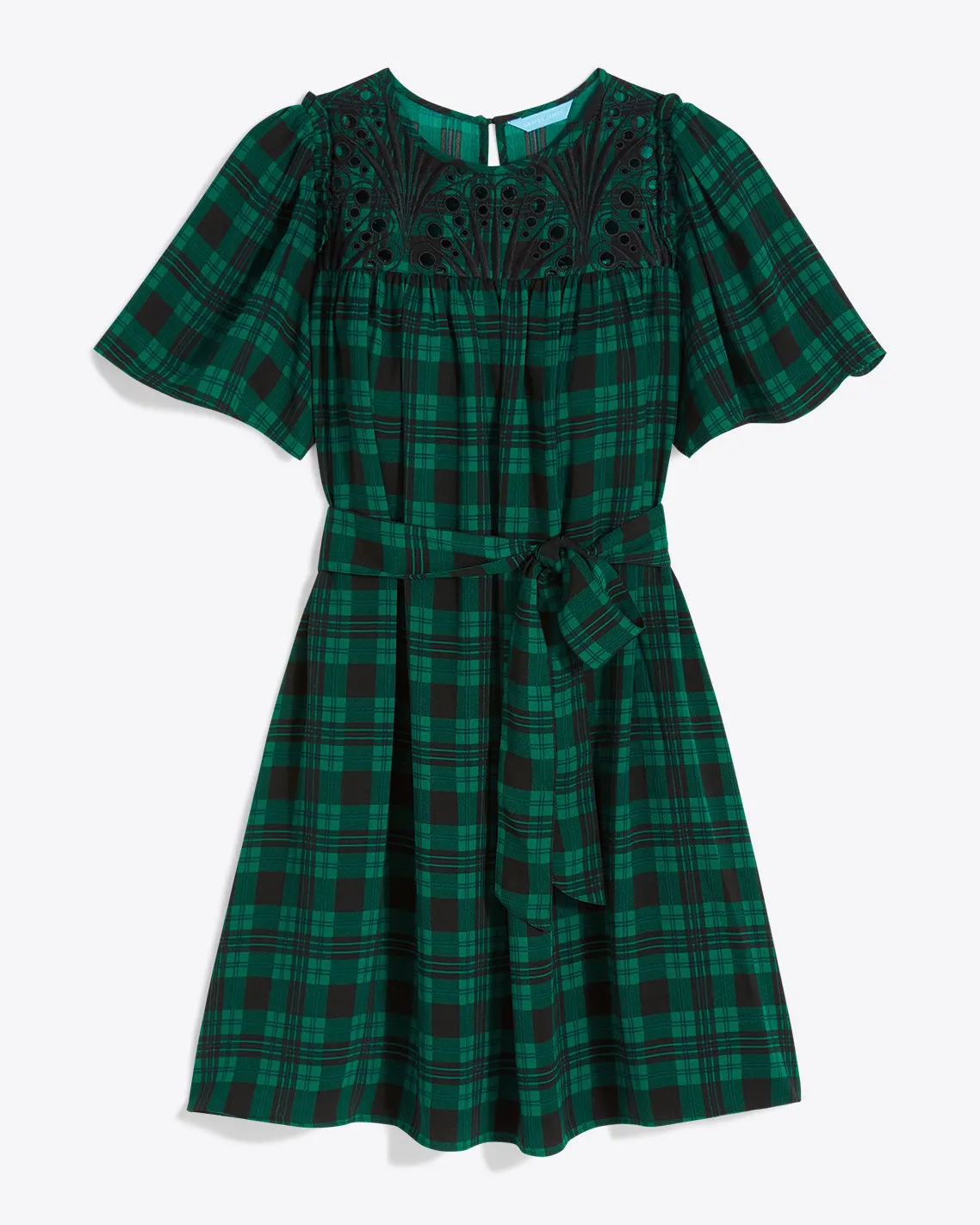 Flutter Sleeve Shift Dress in Blackwatch Plaid