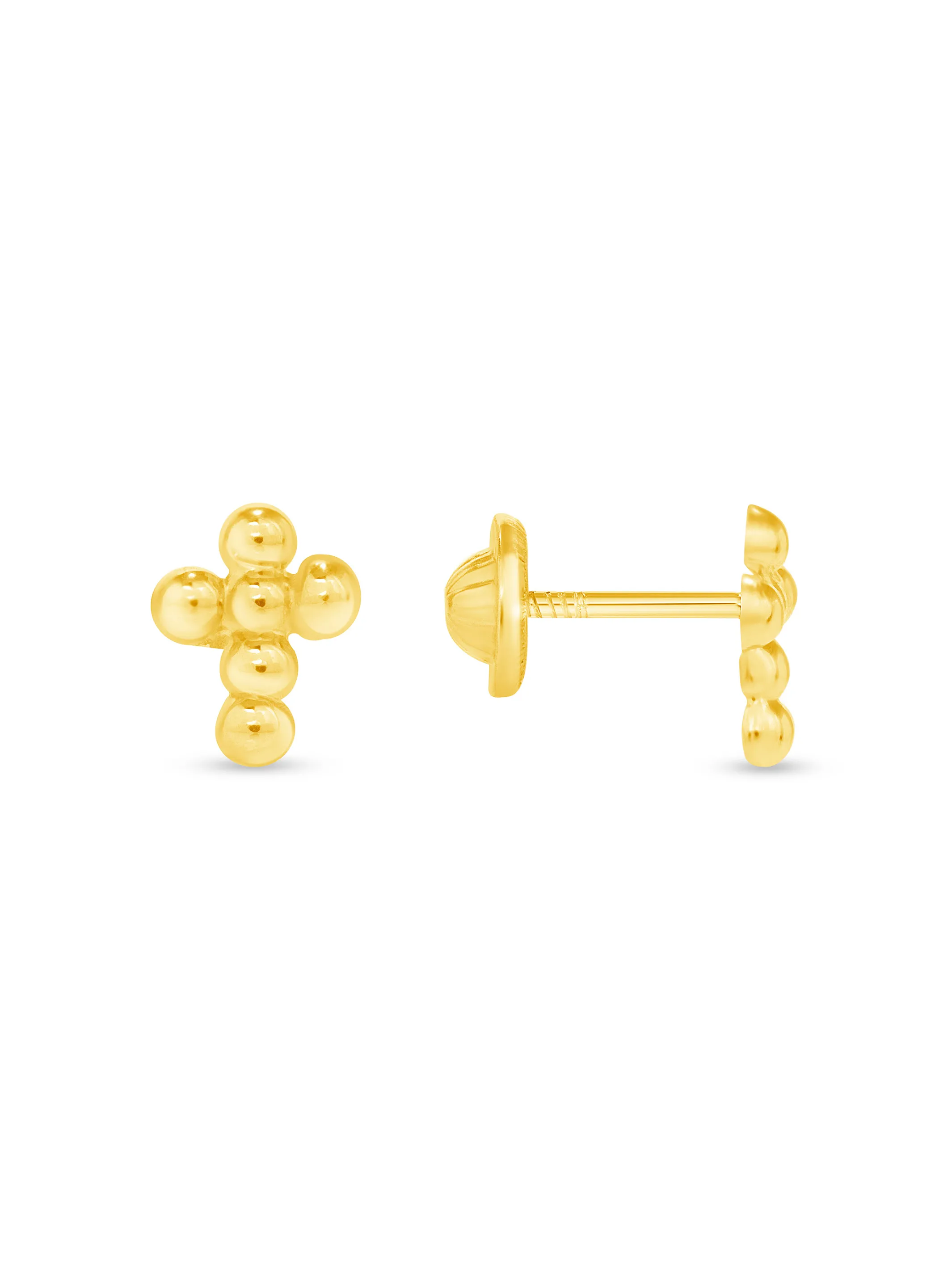 Kid Beaded Cross Stud Earrings 14K