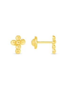 Kid Beaded Cross Stud Earrings 14K