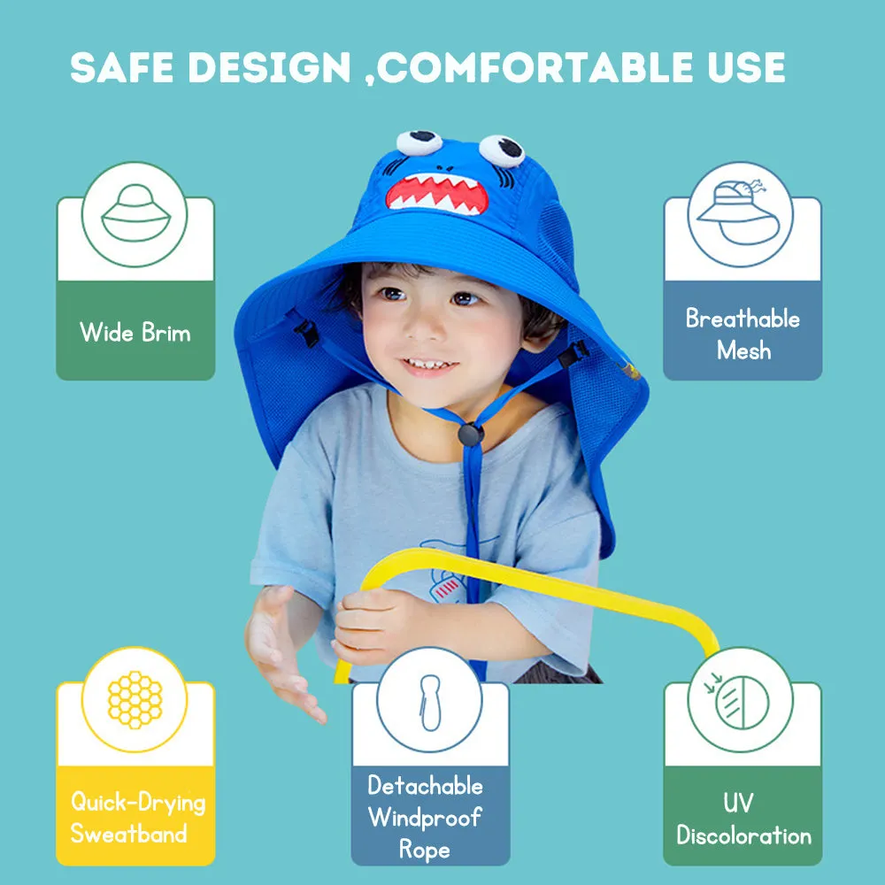 Kid's UV Protection Sun Hat with Cartoon Design and Wide Brim for Outdoor Activities