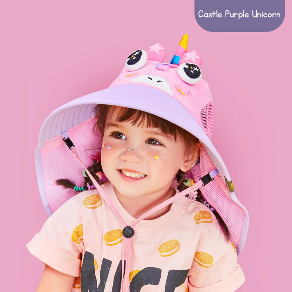 Kid's UV Protection Sun Hat with Cartoon Design and Wide Brim for Outdoor Activities