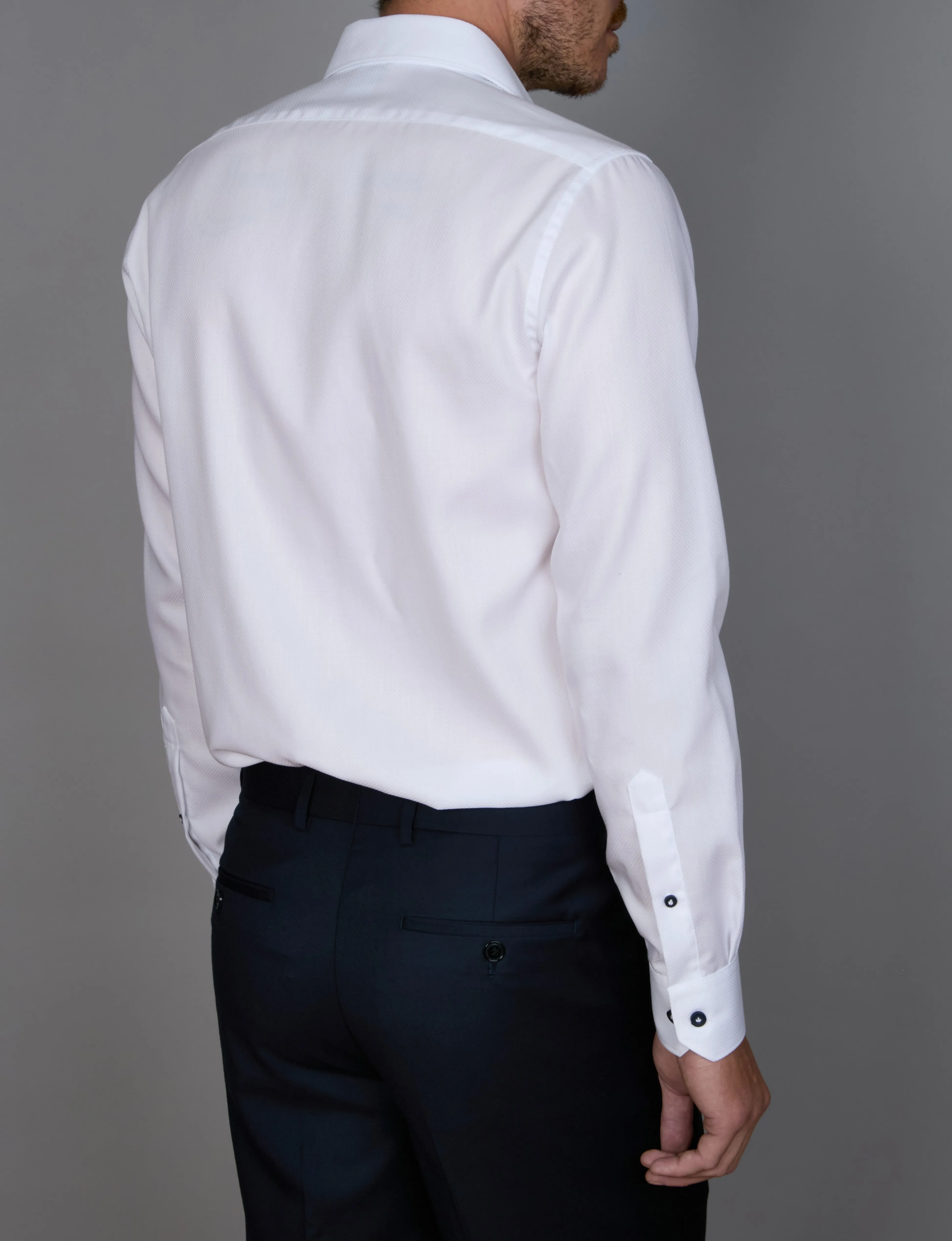 Long Sleeve Business Shirt - Micro Check Dobby - White