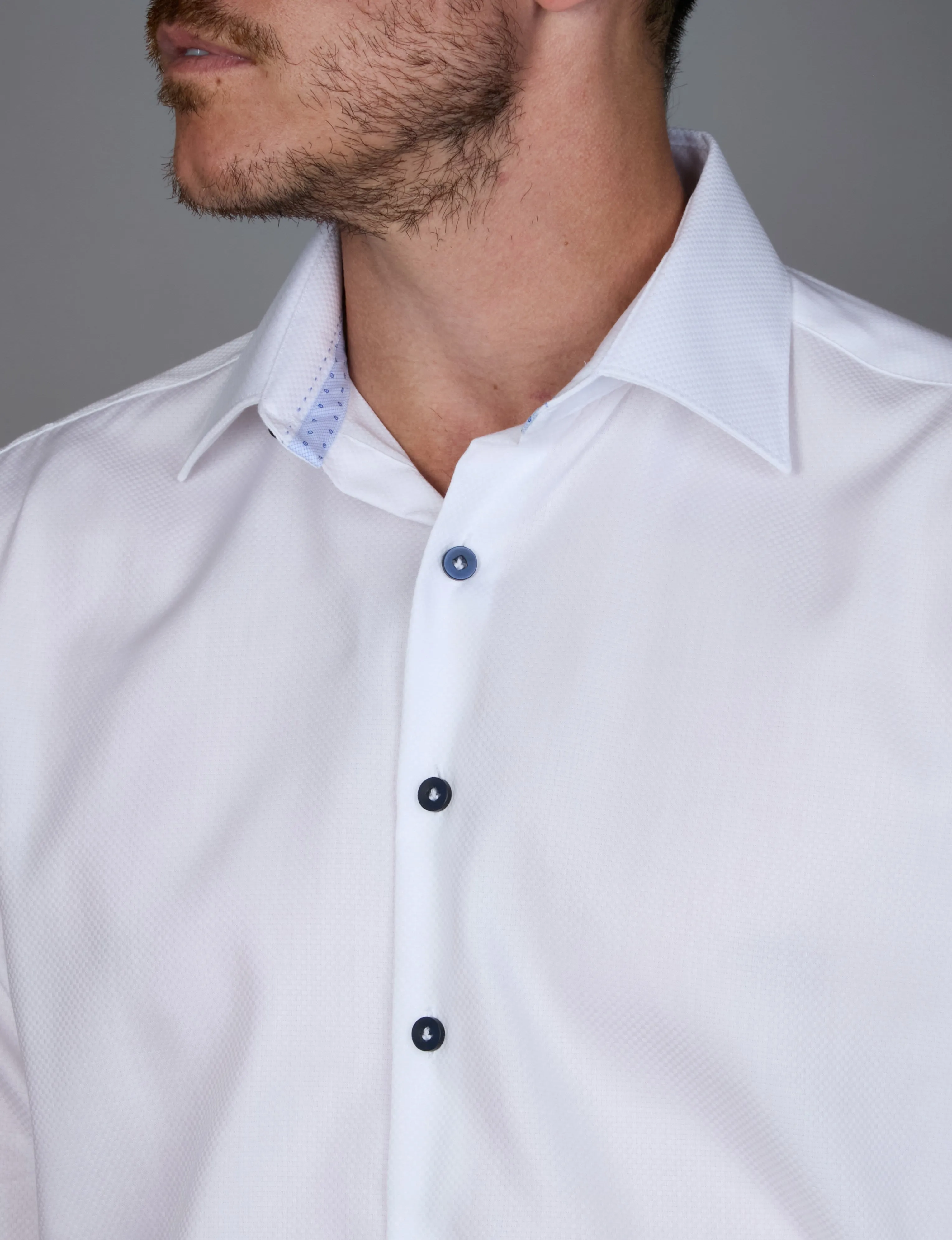 Long Sleeve Business Shirt - Micro Check Dobby - White