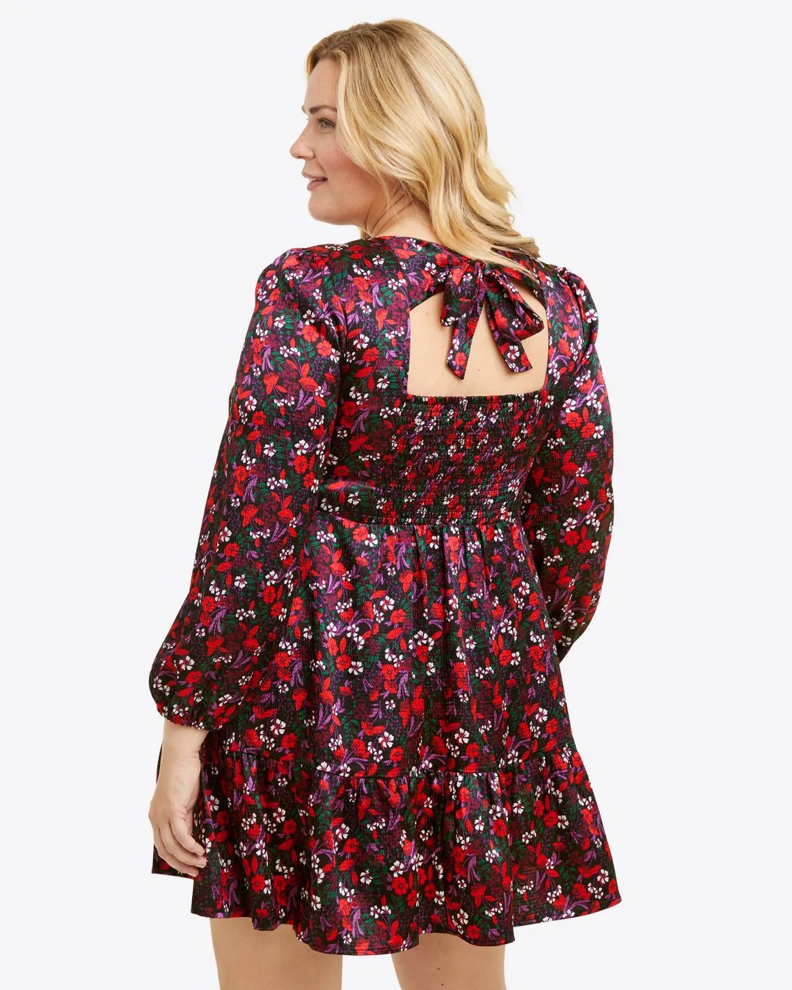 Long Sleeve Shift Dress in Scarlet Floral