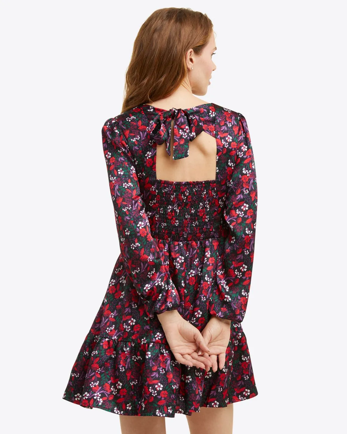 Long Sleeve Shift Dress in Scarlet Floral