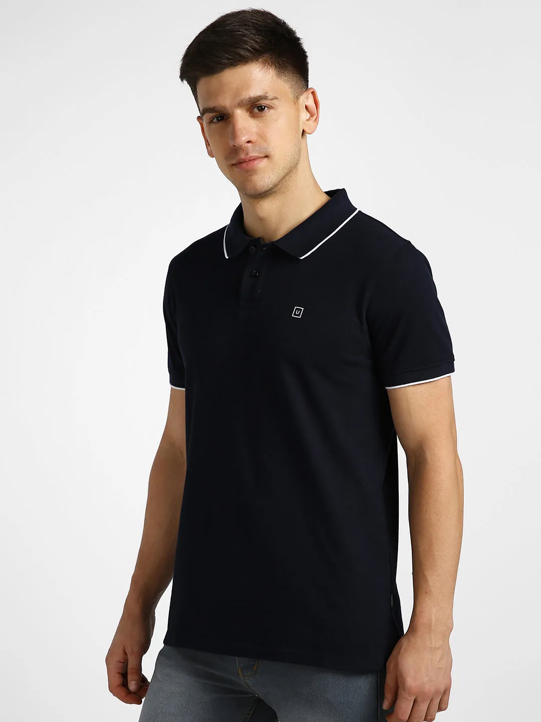 Men's Blue Solid Slim Fit Half Sleeve Cotton Polo T-Shirt