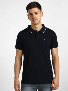 Men's Blue Solid Slim Fit Half Sleeve Cotton Polo T-Shirt