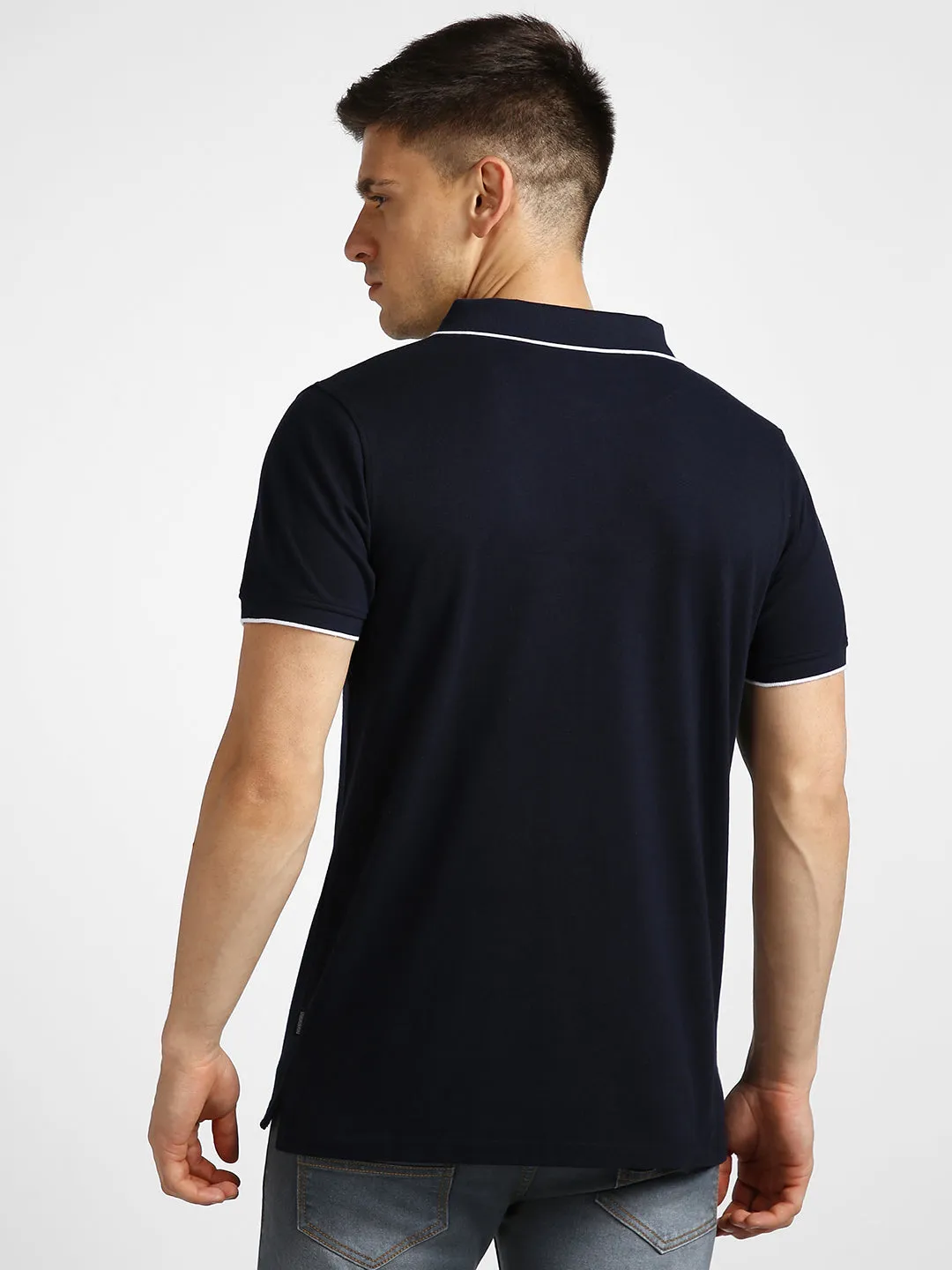 Men's Blue Solid Slim Fit Half Sleeve Cotton Polo T-Shirt