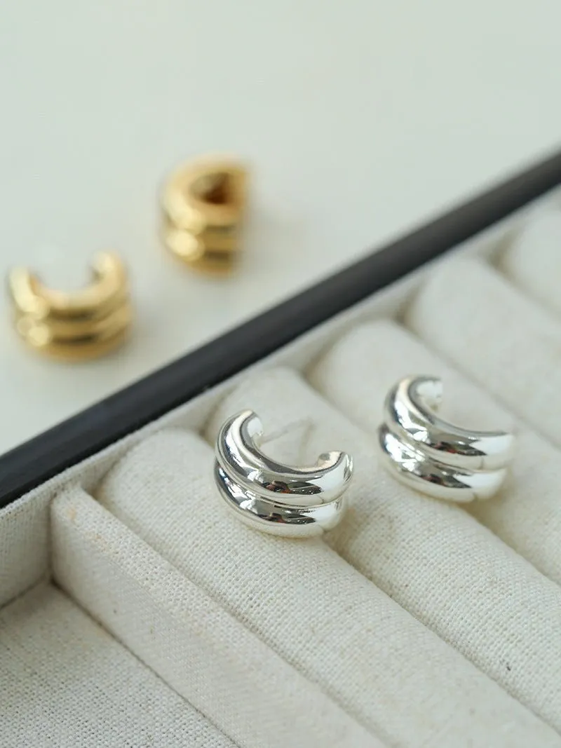 Minimalist Metal Double C Huggie Earrings