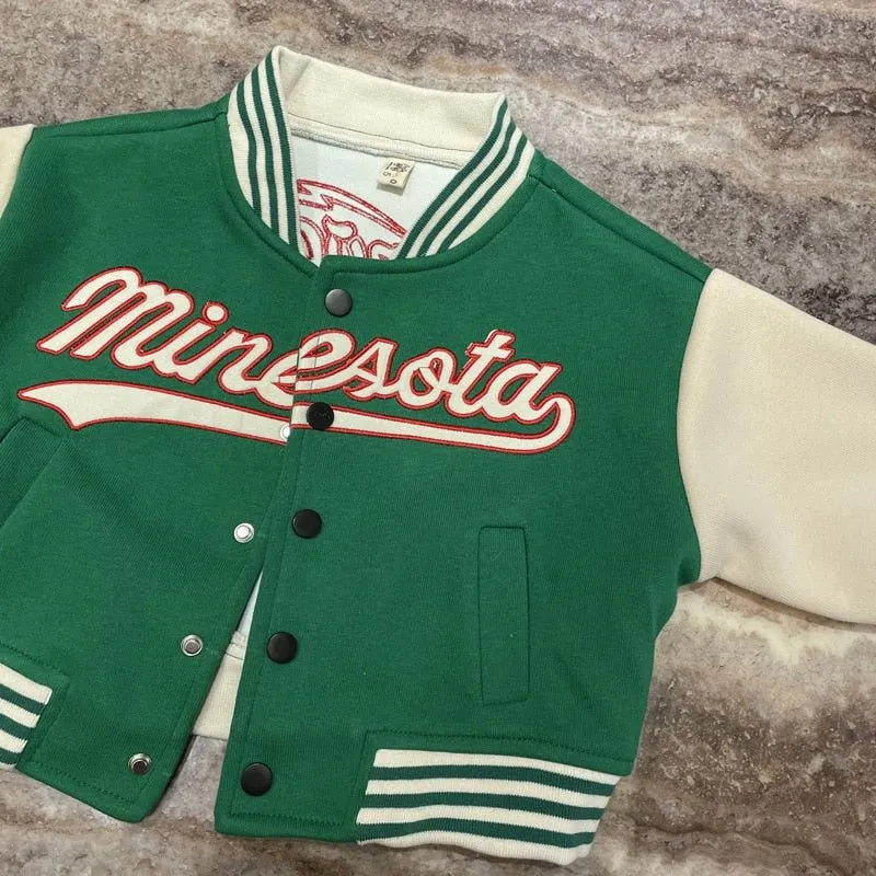 Oversized Green & Black Baseball Jacket for Kids