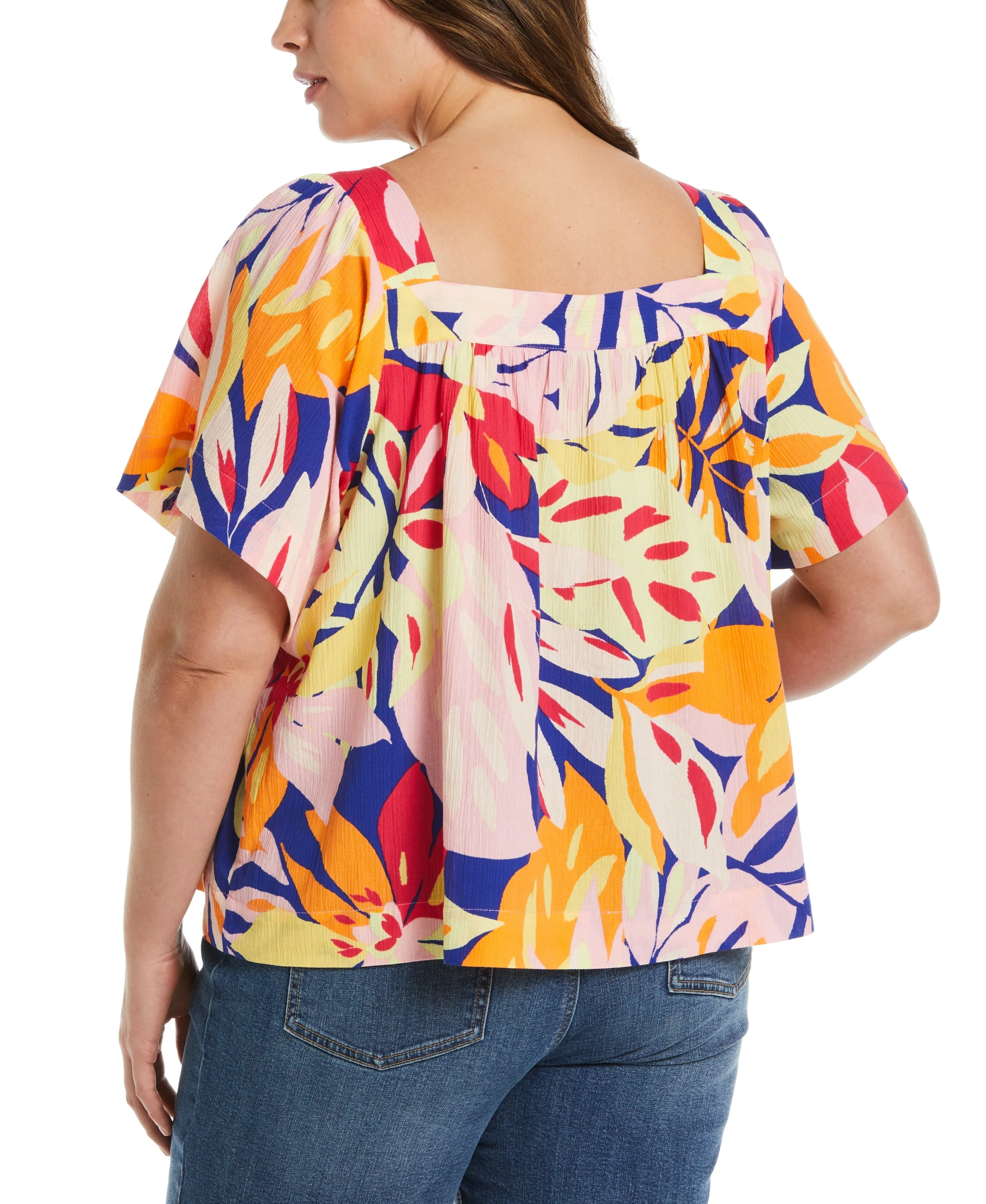 Plus Size Square Neck Flare Sleeve Top