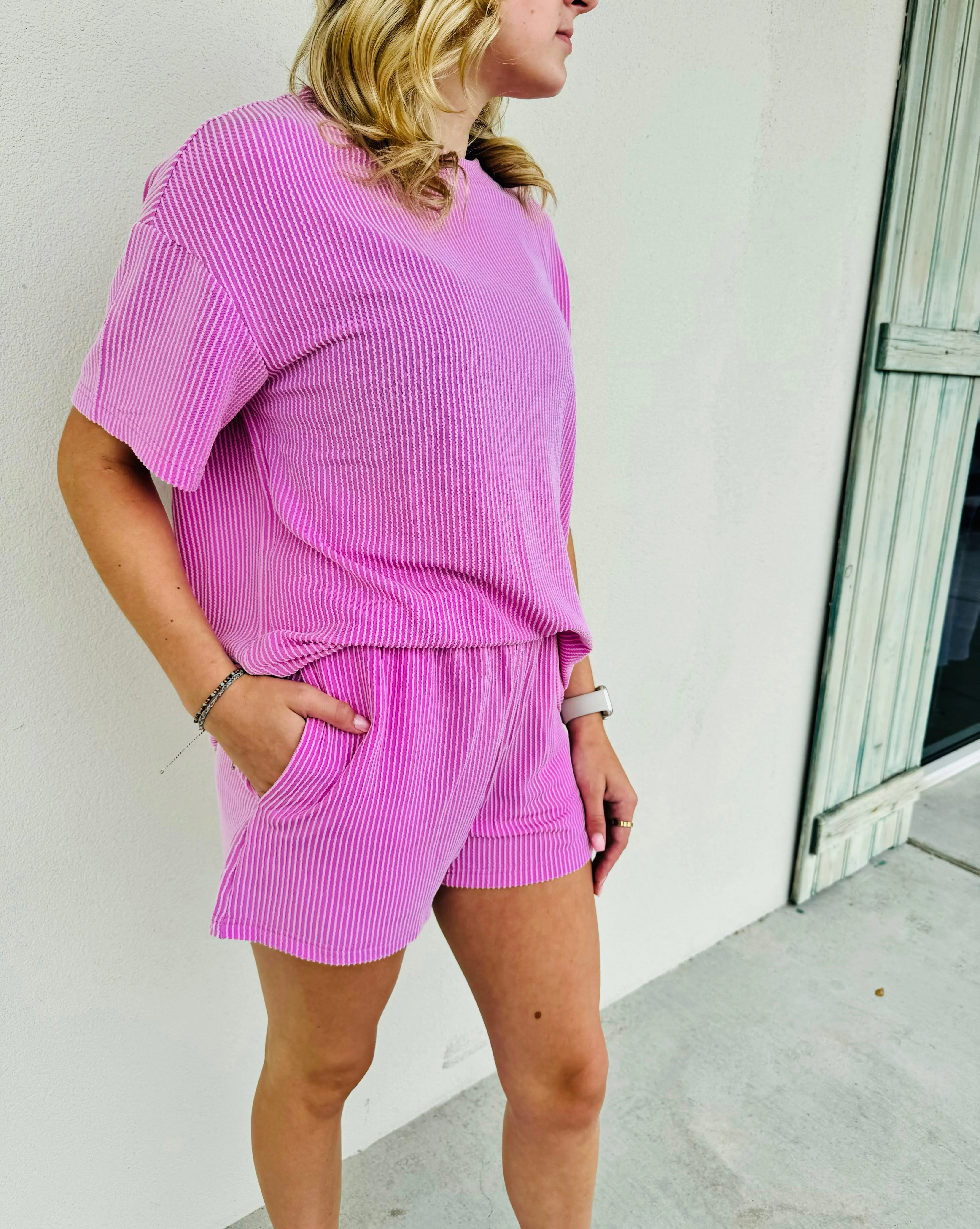 Ribbed Tee and Shorts Set - Pretty in Pink