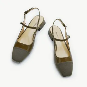 Square-Toe Slingback Flats (Felicia) Adobe Brown