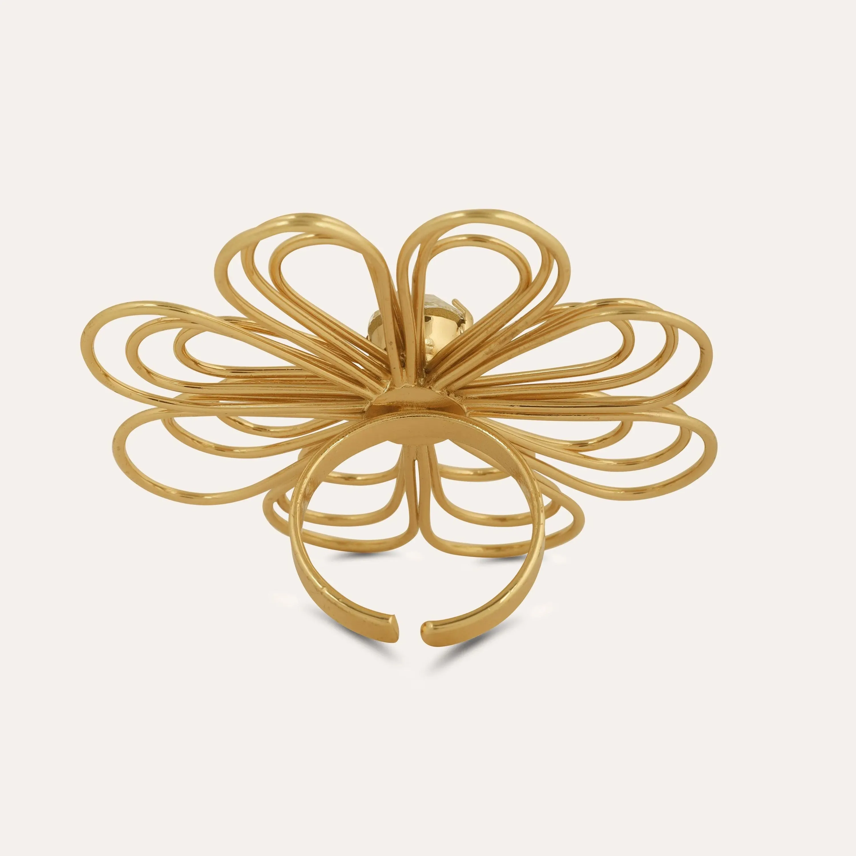 TFC 24K Floral Statement Gold Plated Adjustable Ring