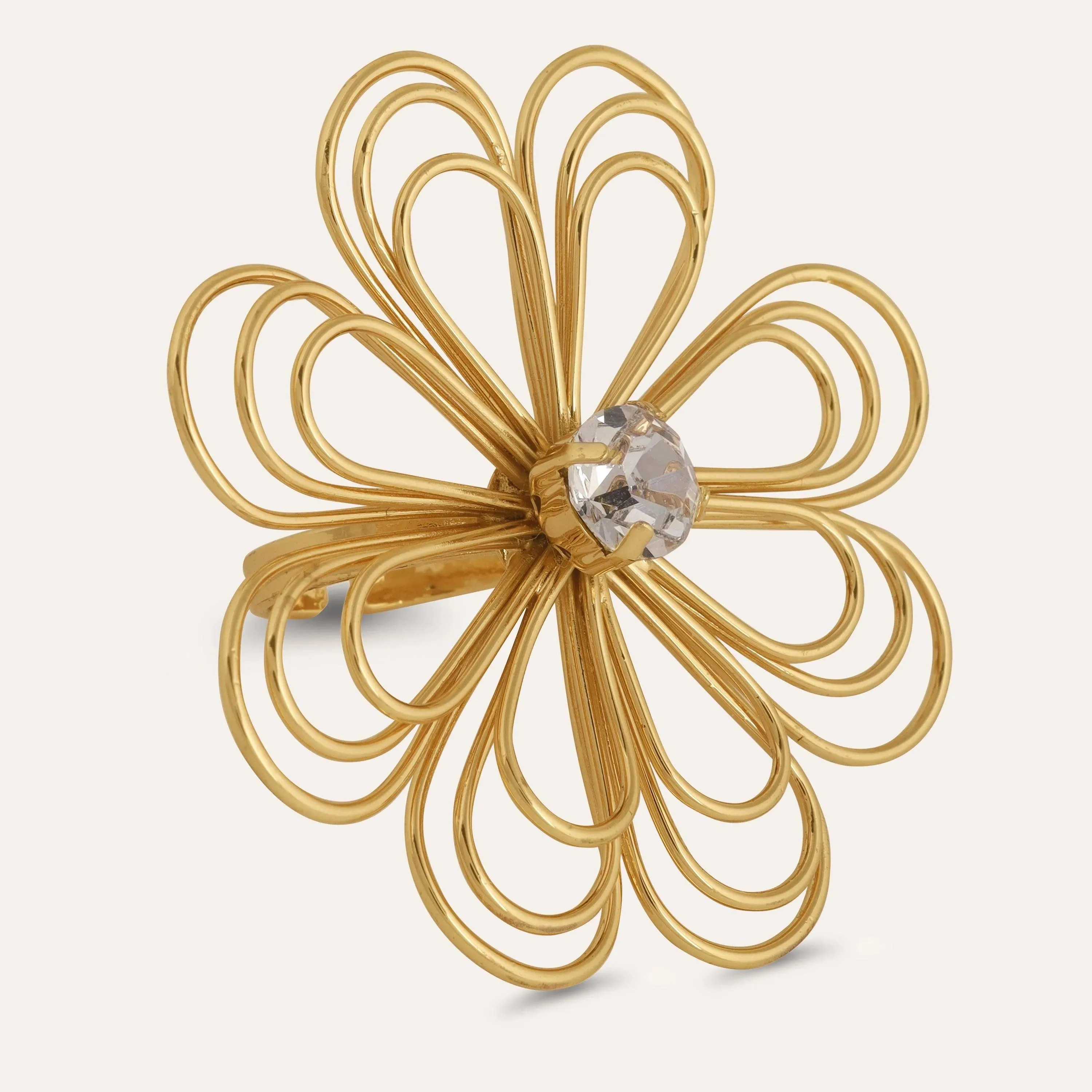 TFC 24K Floral Statement Gold Plated Adjustable Ring