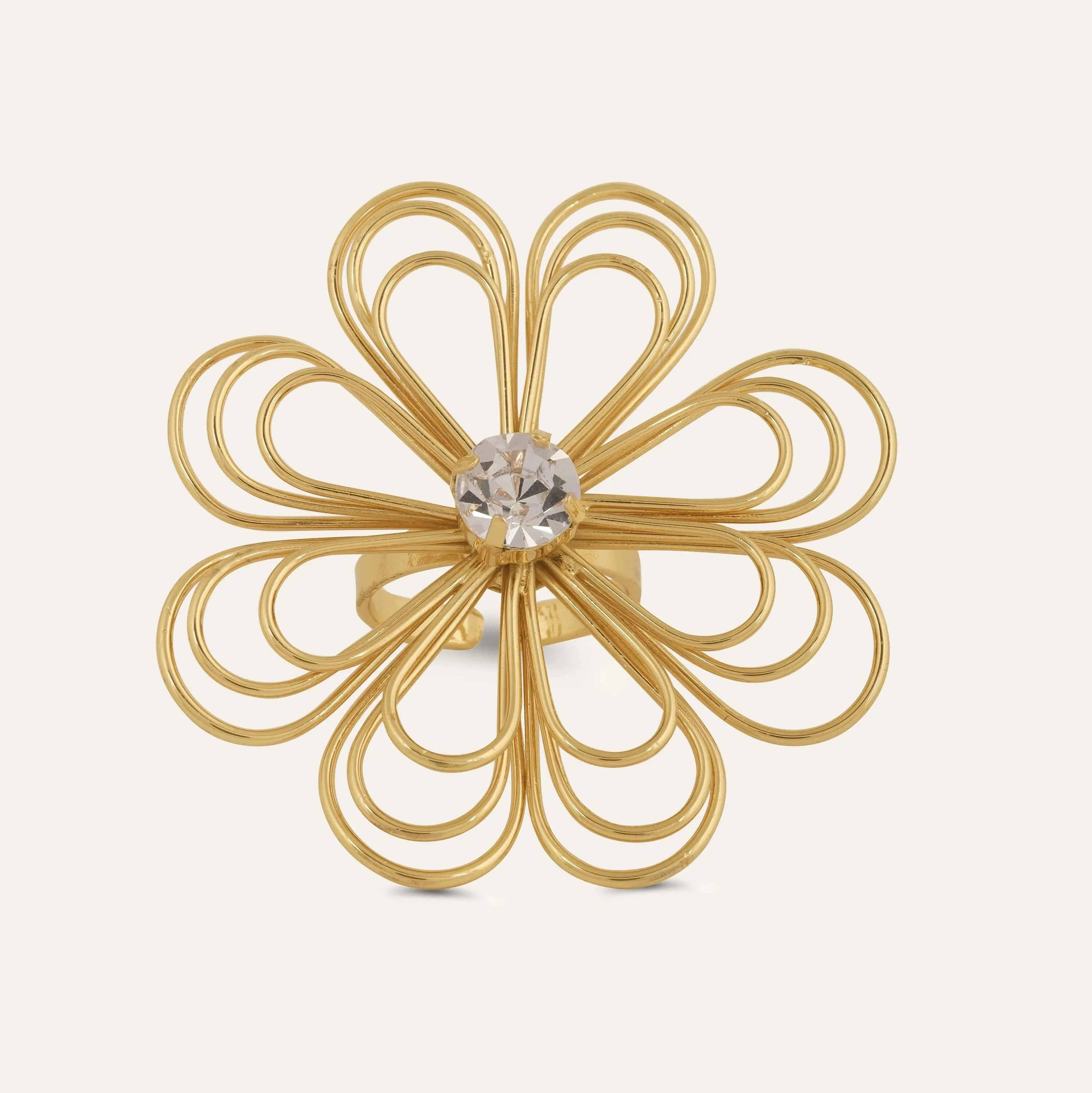 TFC 24K Floral Statement Gold Plated Adjustable Ring