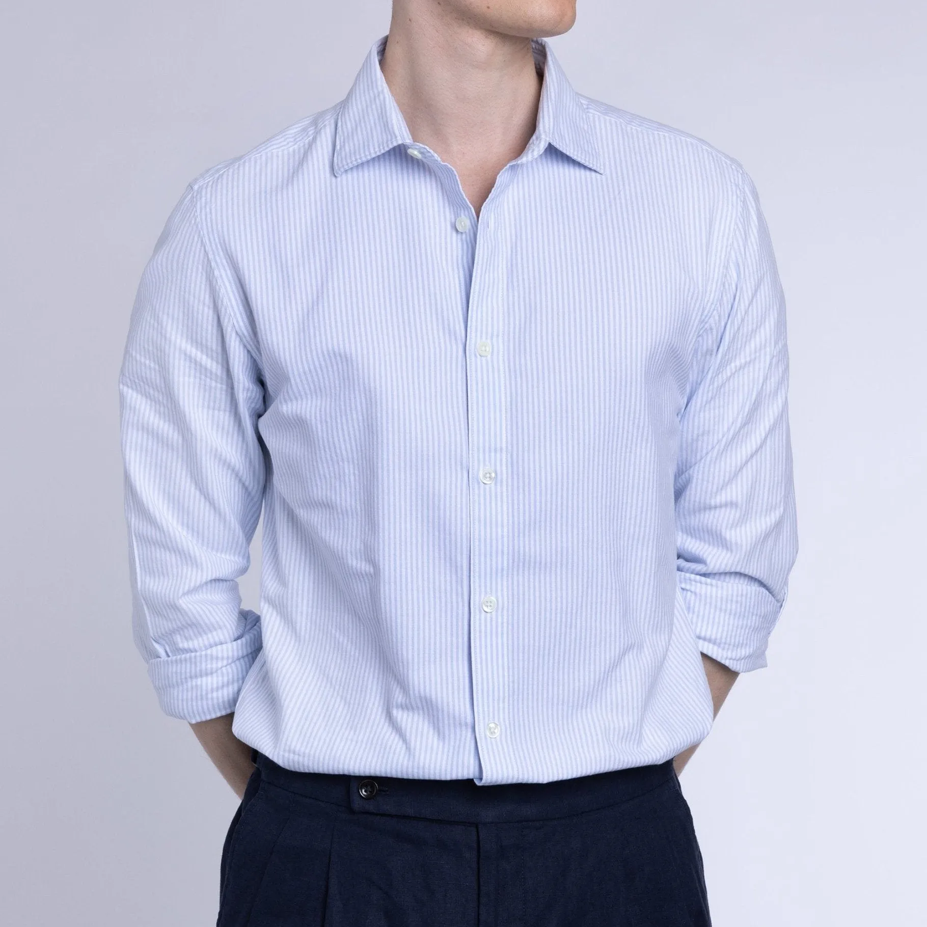 Trunk Austin Cotton Stripe Oxford Shirt: Light Blue