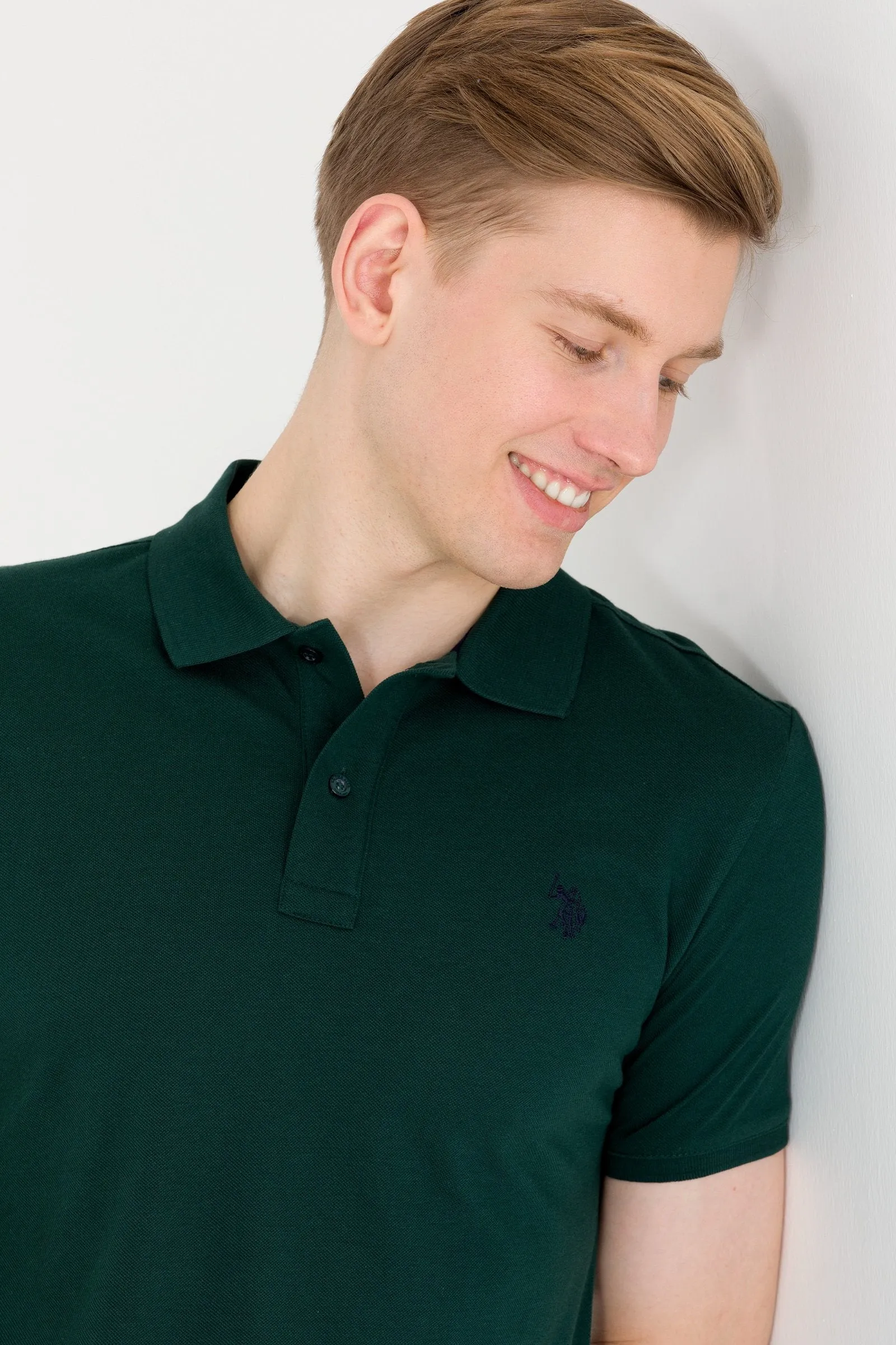 USPA Polo Shirt Men Dark Green VR079 USPOM186 Single Color Horse US Polo Assn.